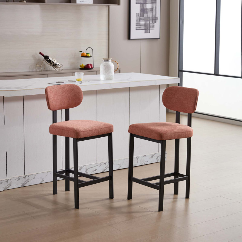 26" Modern Upholstered Counter Height Bar Stools(Set Of 2), Rose Red