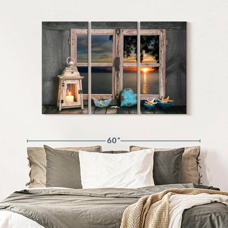 Ensemble de 3 pièces de fenêtre nautique sur toile, H 50 po x l 32 po x P 1,25 po