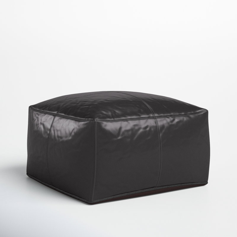 Emily 22" Genuine Leather Square Pouf Ottoman