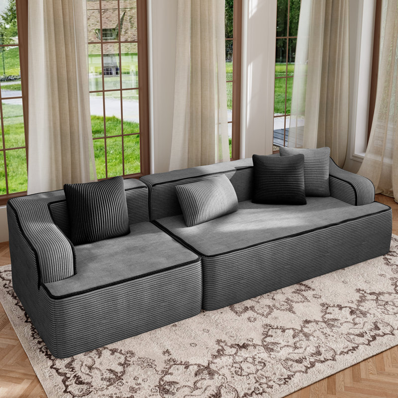 3 Seat Sectional Sofa, 267cm Wide Modern Soft Sofa Couch , No Assembly Required, For Living Room Office Apartment, Grey