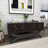 Urbana Dark Brown Faux Leather Vintage Faux Leather 2 Drawer Living Room Coffee Table with Curved Stand and Buckle Accents, 40" x 19" x 21"