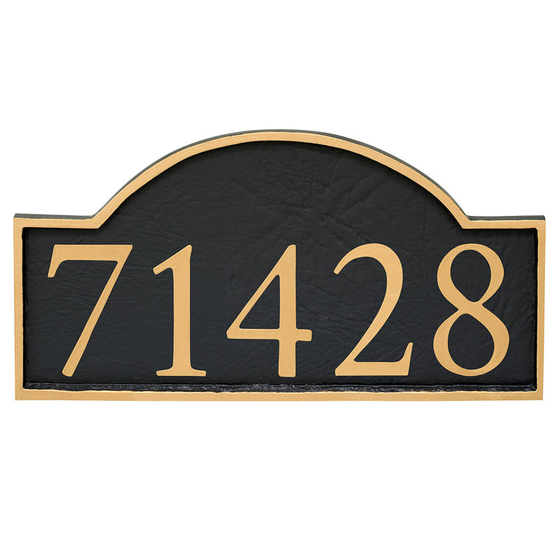 Soft Serif 1-Line Wall Address Plaque, Black, Gold, Yes
