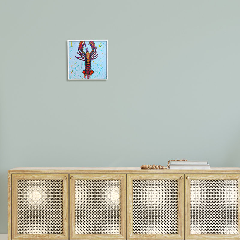 Peinture de homard de style urbain, H 12 po x l 12 po x P 1,5 po, Giclée encadrée blanc bord de mer