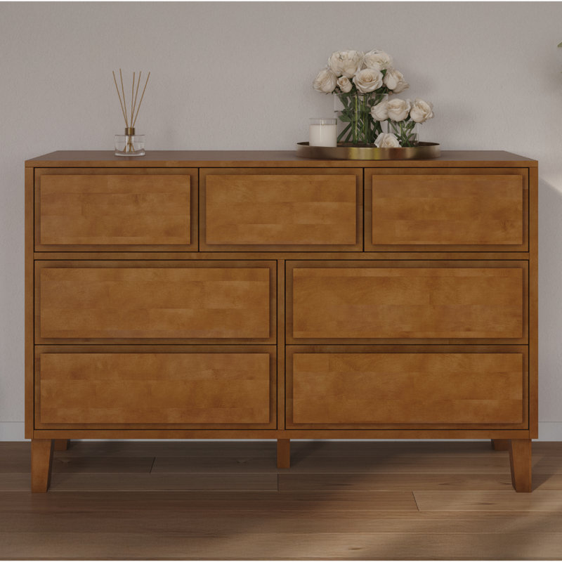 Knighten 55.9" W 7-Drawer Wood Dresser, Walnut