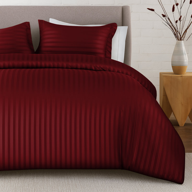 Aspire Homeware 3 Piece Hotel Quality Dyed Duvet Complete Set with Pillowcases for Premium Comfort, Burgundy