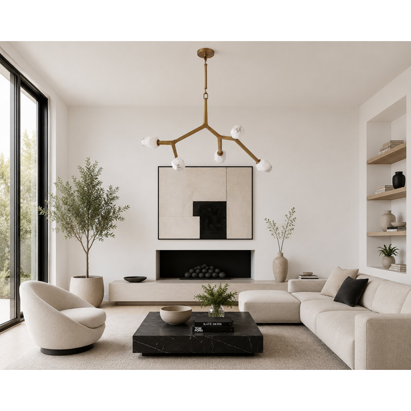 Dreanda 5-Light Dimmable Linear Chandelier, Natural Aged Brass