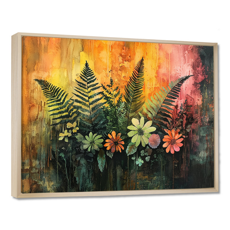 Donton - Floral Canvas Art Print, H 34 po x l 44 po, Cadre flottant, Brun