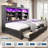 Bookcase Bed with LED Light and Underbed Drawers, Storage Headboard Platform Bed for Teens-1422335685