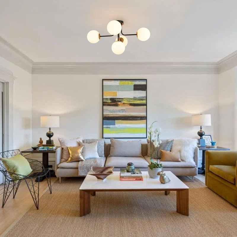5-light Symmetrical Frosted Glass Semi-flush Mount