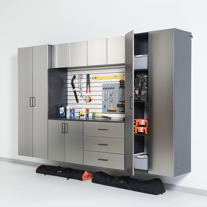 Astro Gray Metal Wall Storage Cabinet with Adjustable Shelving