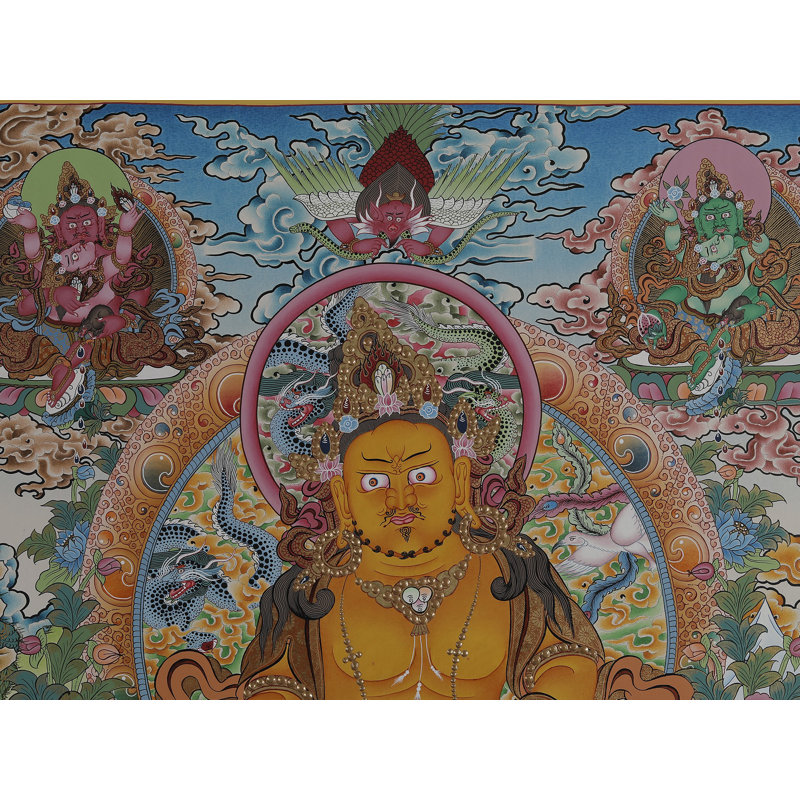 Peinture de haute qualité Kuber Thangka (Brocadeless Thangka) | Or pur 24 carats avec peinture acrylique