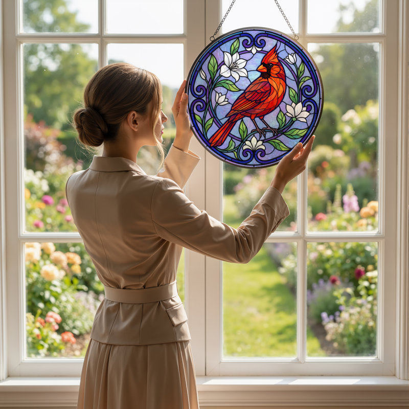 Vitrail de vitrail floral 12 "H Cardinal 12", H 12 po x l 12 po