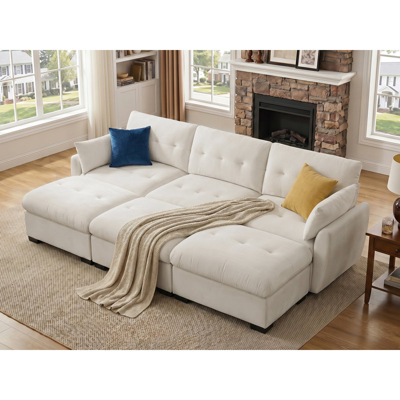 109.06'' Modular Upholstered Sectional Sofa Couch, Beige
