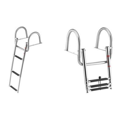 Boat Ladder,stainless Steel Telescoping Folding Swim Deck Ladder For Rear Entry Inboard, 600 Lbs Capacity With Wide Anti-slip Steps & Handrails, For Outboards, Yacht, Pontoon Boats
