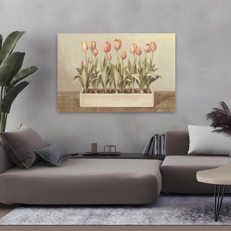 «Beige et fleur de tulipe amis», art, H 32 po x l 48 po