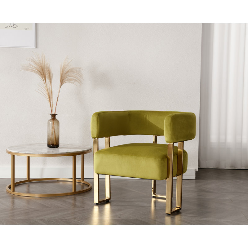 Fauteuil demi-tonneau de 27,25 po Nyjee, Velours vert olive