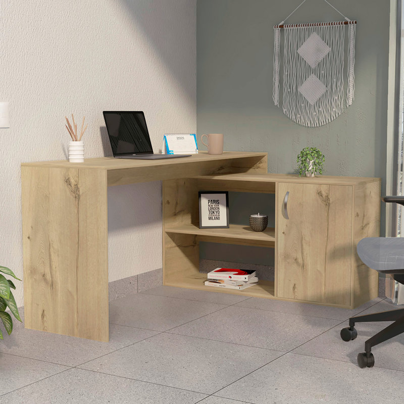L-Shaped, Light Oak, 30.07" H x 45.82" W x 59.67" D