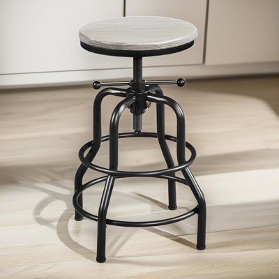Oberstone Rustic Industrial Swivel Adjustable Height Stool - Metal Frame Kitchen Living