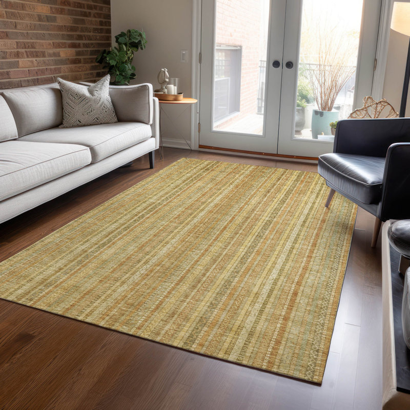 Emberith Gold Washable Indoor-Outdoor Rug - LOOMLAN, 5' x 7'6"