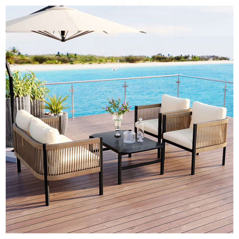 Multi-Person Outdoor Sofa Combination With A Table, Suitable For Garden, Backyard And Balconies, Beige
