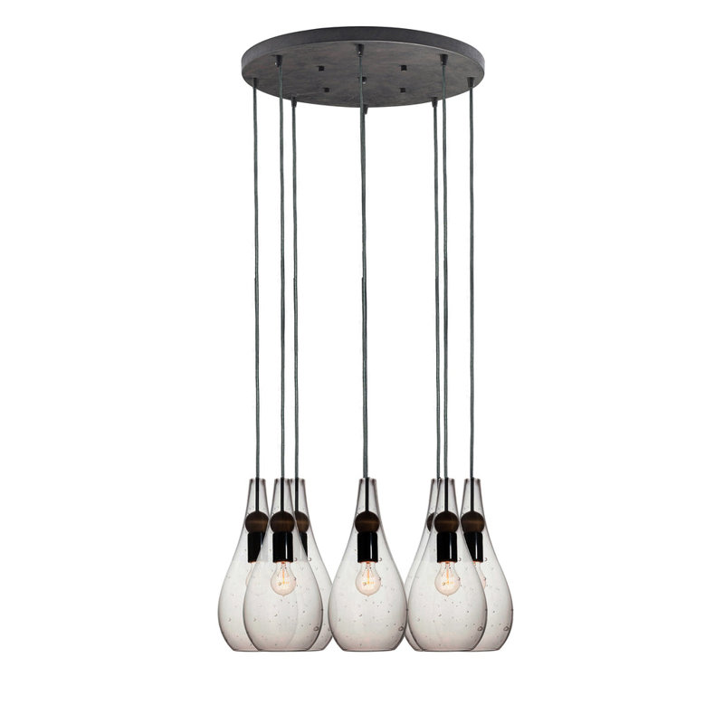 Earth 8 - Light Chandelier, Nickel Braided Cord, Clear Glass, 120" H x 16" W x 16" D