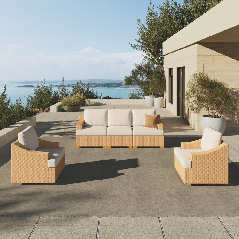 Ensemble de conversation d'extérieur pour 5 personnes avec chaises pivotantes, 3 Pcs: 2 Chairs, Sofa