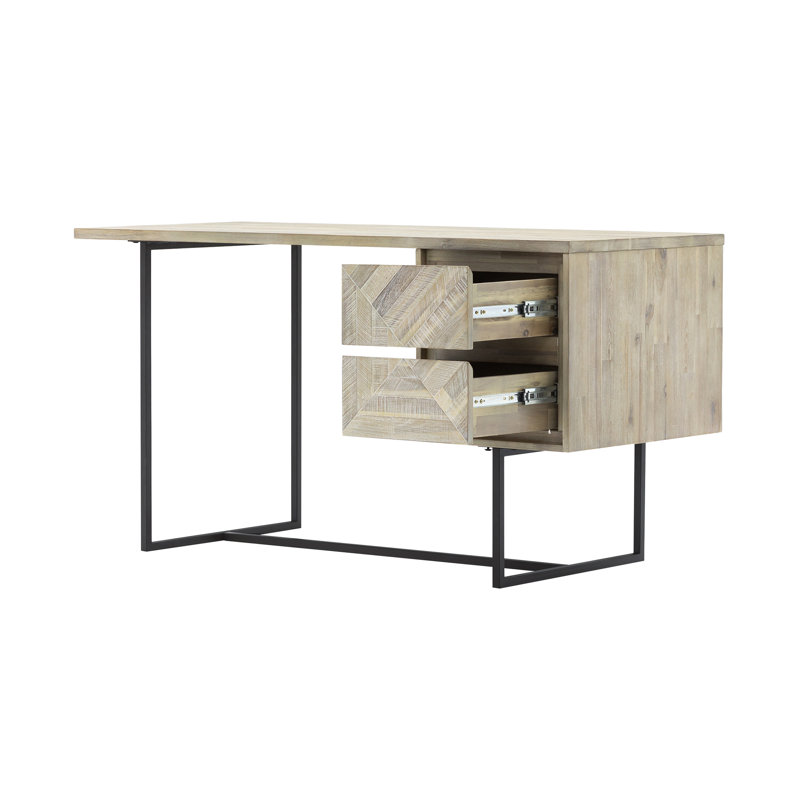 Bureau spacieux en bois d'acacia, design rustique moderne avec beaucoup de rangement