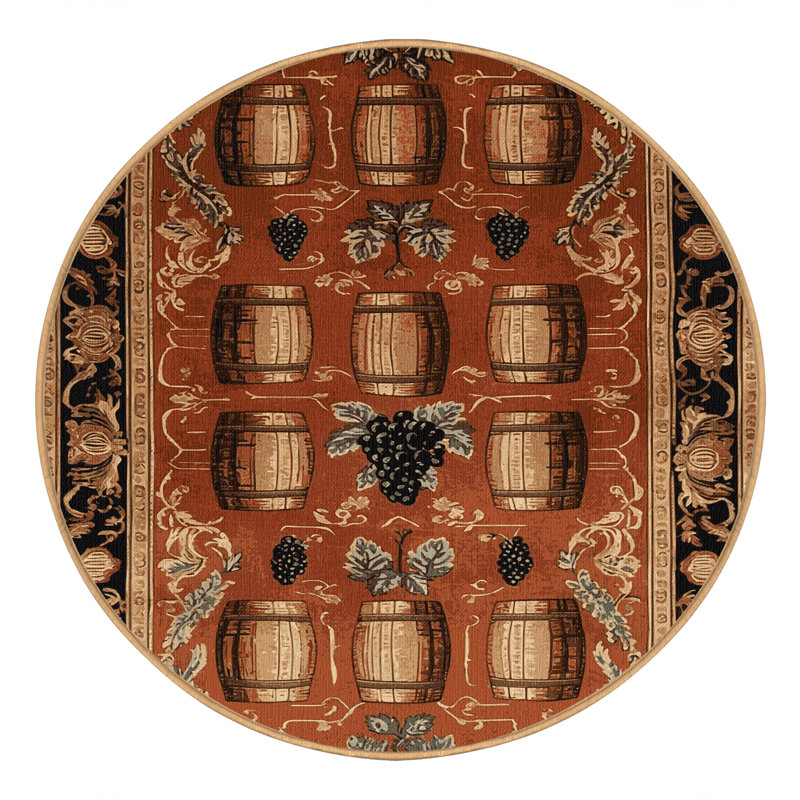 Tapis brun français lavable à la machine, Rond 7 pi