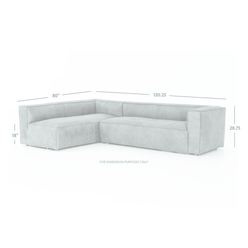 Strom 120" Leather Sectional, Left Hand Facing, Natural Washed Sand Top Grain Leather