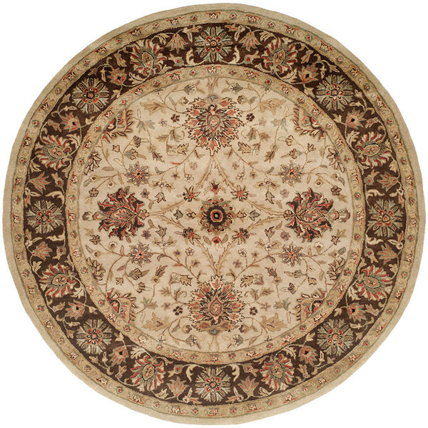 Wool Oriental Area Rug in Beige, Round 4'