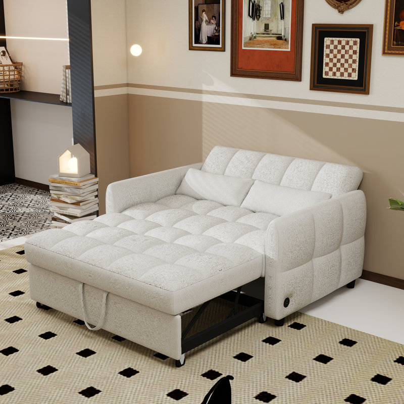 Canapé-lit double de 52,8 pouces, modèle de canapé-lit capitonné, avec dossier réglable, 3 ports USB, deux coussins lombaires, convient au salon