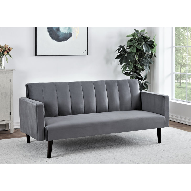 Canapé convertible en velours de 72 po de large Da divers, Velours gris