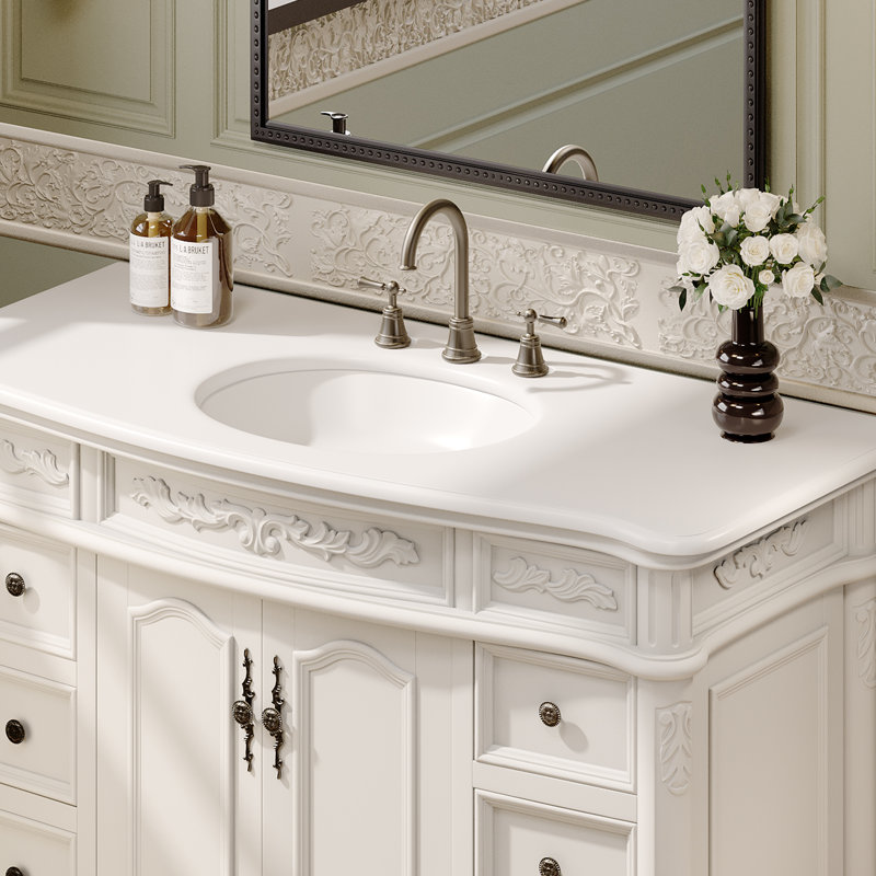 Antique White 48" Freestanding Single Vanity with Quartz Top