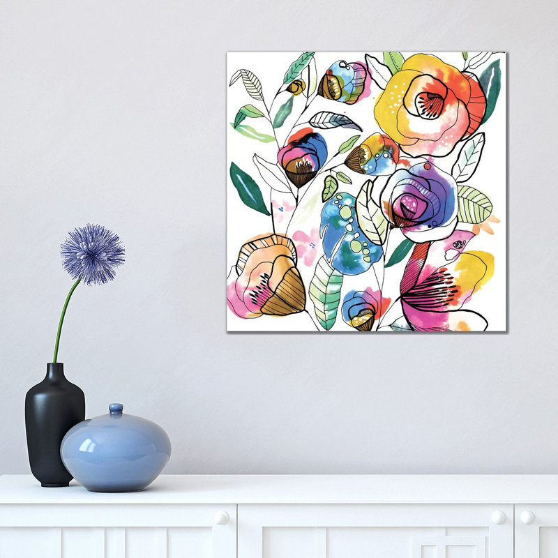 Coloured Flowers 1 Piece Wrapped Canvas Wall Art