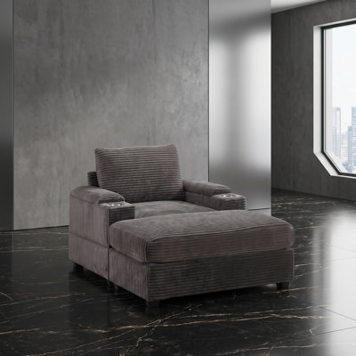 Chaise longue rembourrée avec repose-pieds et porte-gobelets Corduroy