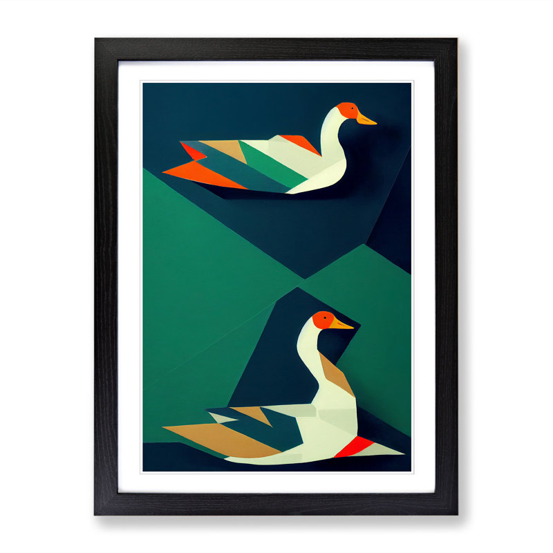 Levitan Goose Painting Polygon 1 Piece Single Picture Frame Wall Art, 46cm H x 34cm W x 2cm D, Black