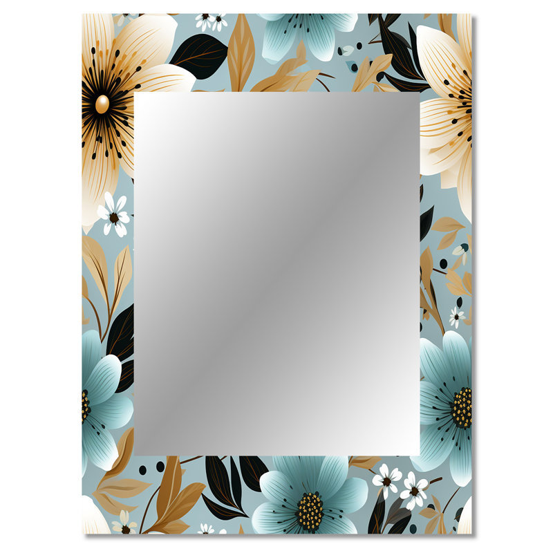 Motif floral Anney Ivory & Turquoise Coastal Elegance, 40 po x 30 po