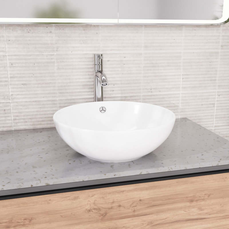 The Renovators Supply Inc. 16.5 " Vitreous China Circular Bathroom Sink and Overflow Hole