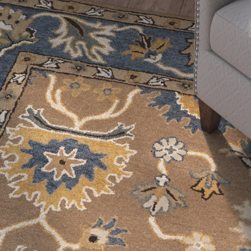 Tapis brun / bleu en laine touffeté à la main Cranmore, Carré 6 pi