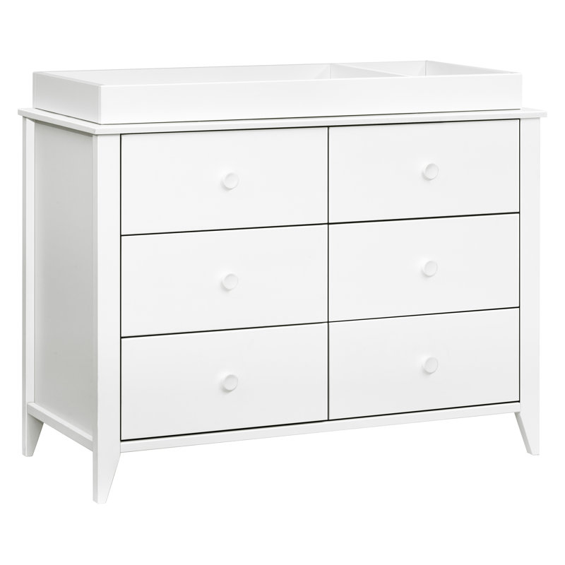 White Pinewood 6-Drawer Scandinavian Double Dresser