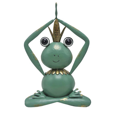 Arms Raised Frog Prince Yoga Posed Outdoor Garden Statue Yard Art