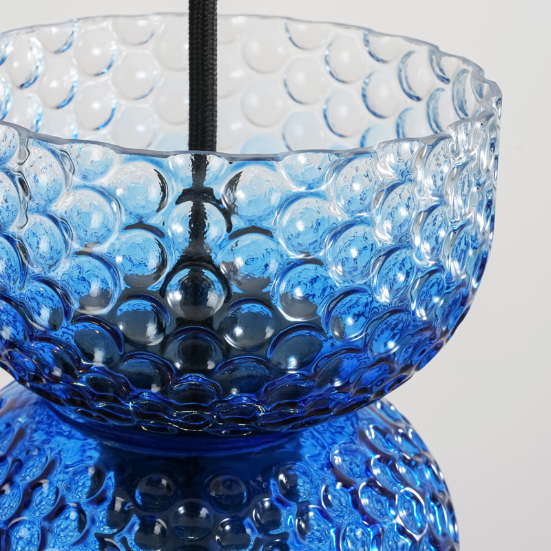 3-Light Dimmable Clear Amber Gradient Blue Textured Glass Pendant
