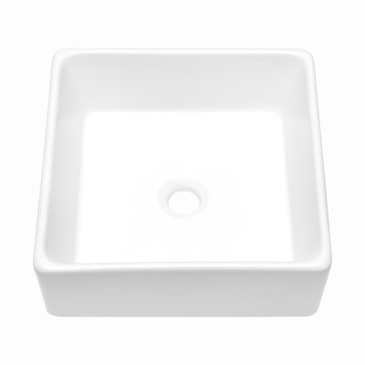 Lavabo de salle de bain vasque carré blanc en céramique - 15 po x 15 po x 5,5 po, finition polie lisse, teinture, bon pour la maison, conception contemporaine moderne de 15 po x 15 po, installation simple et facile