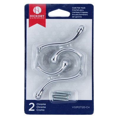 Crochet de la collection Hooks - Chrome 3-1 / 2 "x 1-1 / 8" - Crochet d'entrée de transition pour manteaux, chapeaux et sacs