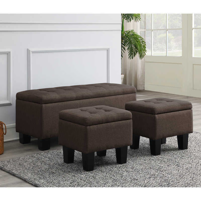 Markleville Polyester Upholstered Storage Bench, Brown