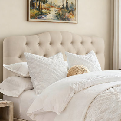 Tufted Upholstered Headboard, Solid Wood Head Board with Wood Legs, Adjustable Height Bed headboard from 37” to 51” Fabric Headboard in Modern Button Design