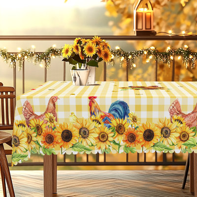 1pc Rustic Farmhouse Rooster Tablecloth, Vintage Rooster Theme Table Cover, Rectangular&Round Tablecloths For Parties, Picnics, Cafes & Family Gatherings, Durable Polyester Decorative Table Cloth Setting, Room & Outdoor Decor, Kitchen Accessories