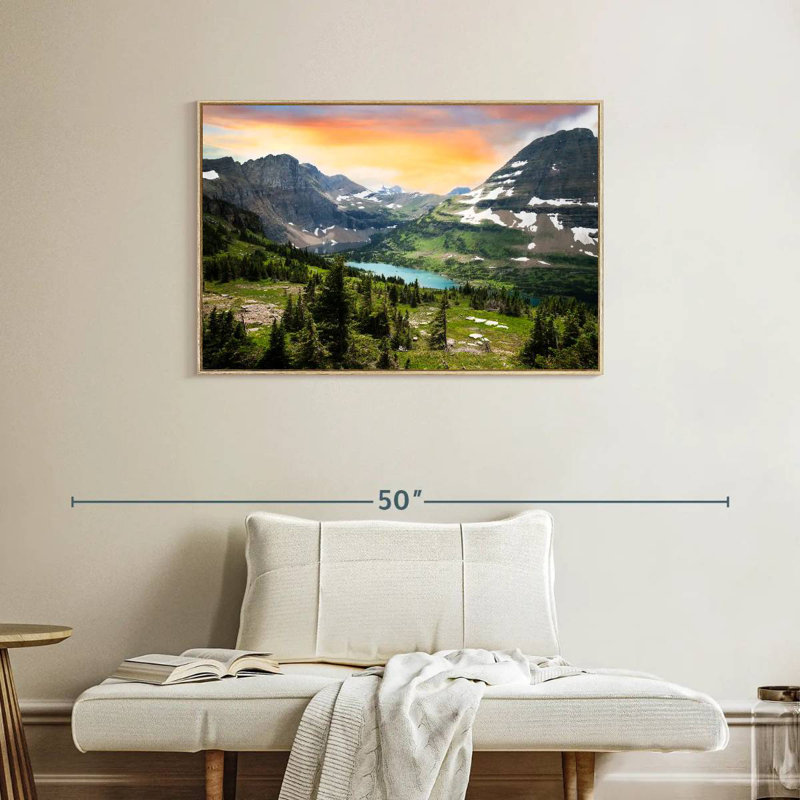 Vue du parc national des Glaciers, Cadre flottant en bois naturel, 37 po x 25 po