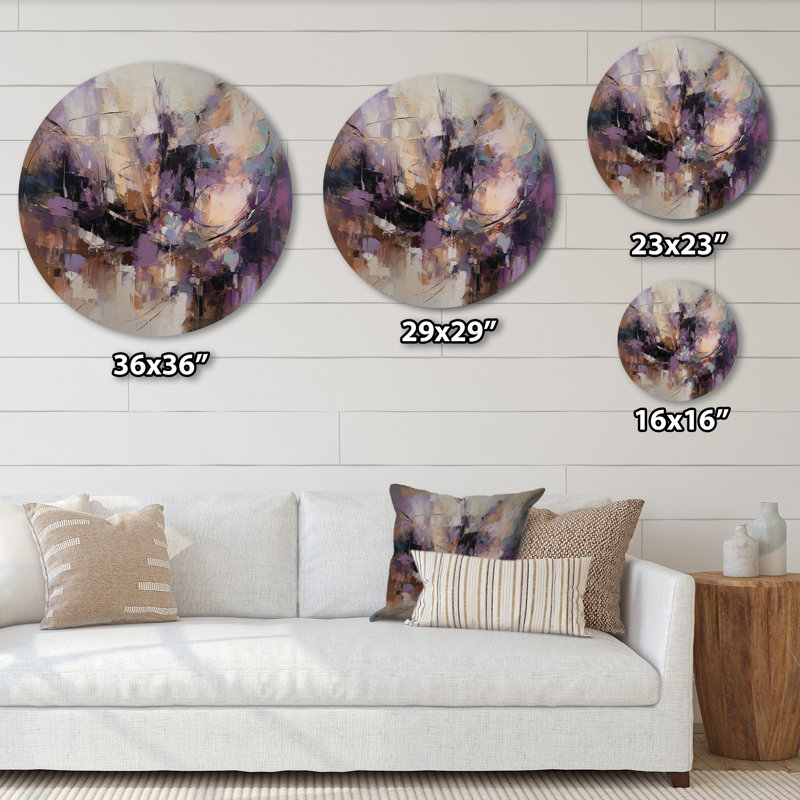 «Mauve Minimalims Enchantment» - Art abstrait rond en métal, H 23 po x l 23 po