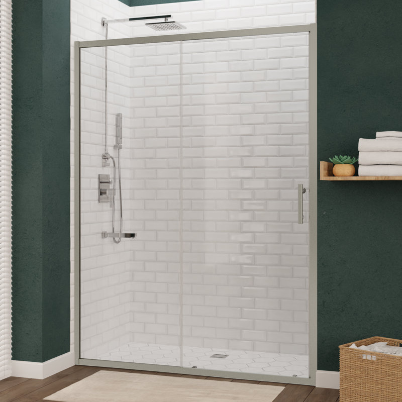 Halberd Series 60" W x 72" H Single Sliding Framed Shower Door, Brushed Nickel
